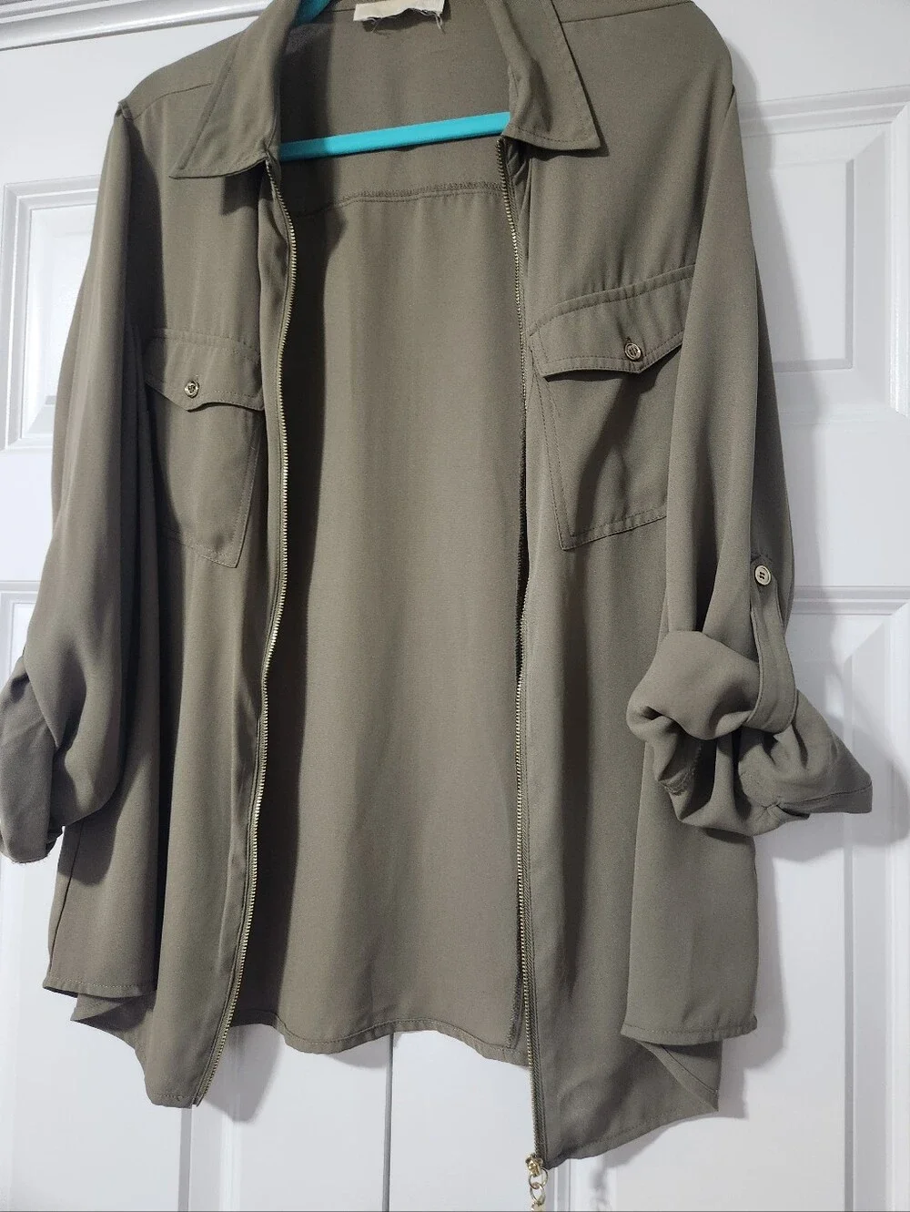 Classy Green Zip Up Blouse
